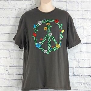 🔵BOGO FREE🔵 DOM Peace Sign T-Shirt Graphic Mushrooms Roses Cotton Sz L